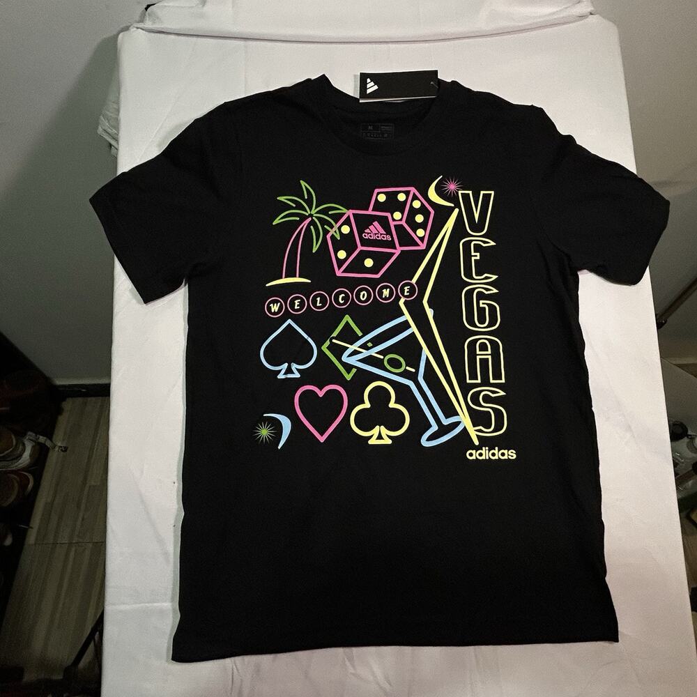 Adidas Men's Size Med Welcome to Vegas Short Sleeve Shirt
